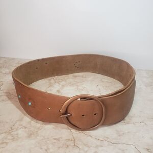 Diesel Tan Wide Embosed  Leather Belt with Turquoise Accents